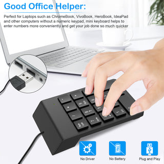 USB Numeric Keypad Numpad Portable Slim Mini 10 Key Number Pad Keyboard for Laptop Desktop Computer PC, Compatible with ChromeBook Surface NoteBook, Tax Accountant Calculate Office Travel & Home