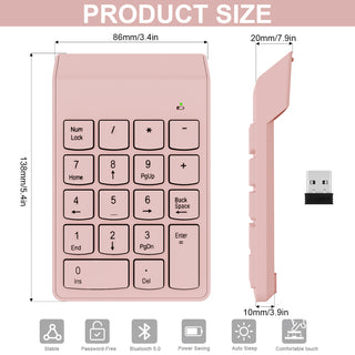 NOOX Wireless Numpad with Type C to USB Adapter, Numeric Keypad Number Pad Compatible with Laptops Computer Desktop MacBook Air Pro - 10 Key USB Keypad Office Accessories