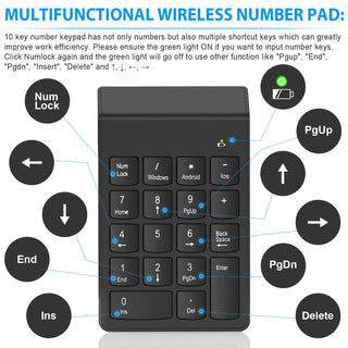 Bluetooth Number Pad Wireless Numeric Keypad 10 Key Numpad for Laptops Compatible with ChromeBook, ThinkBook, MateBook, Inspiron Computer Desktop Office Accessories Financial Accounting Pad