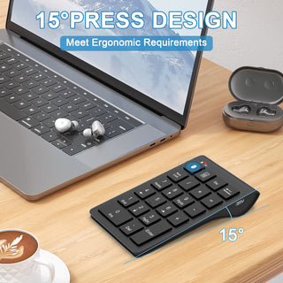 Bluetooth Number Pad Wireless & Wired 10 Key USB Keypad Two In One, Rechargeable Numpad for Laptops, Desktop, Computers Accessories Compatible with MacBook iPads ChromeBook EliteBook Notebook etc.