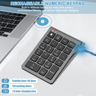 Bluetooth Number Pad for Laptop Rechargable - Wireless Numeric Keypad - 22 Key Number Keypad for Data Entry, Accounting, Numpad Compatible with MacBook iPads ChromeBook Notebook Surface Pro etc.